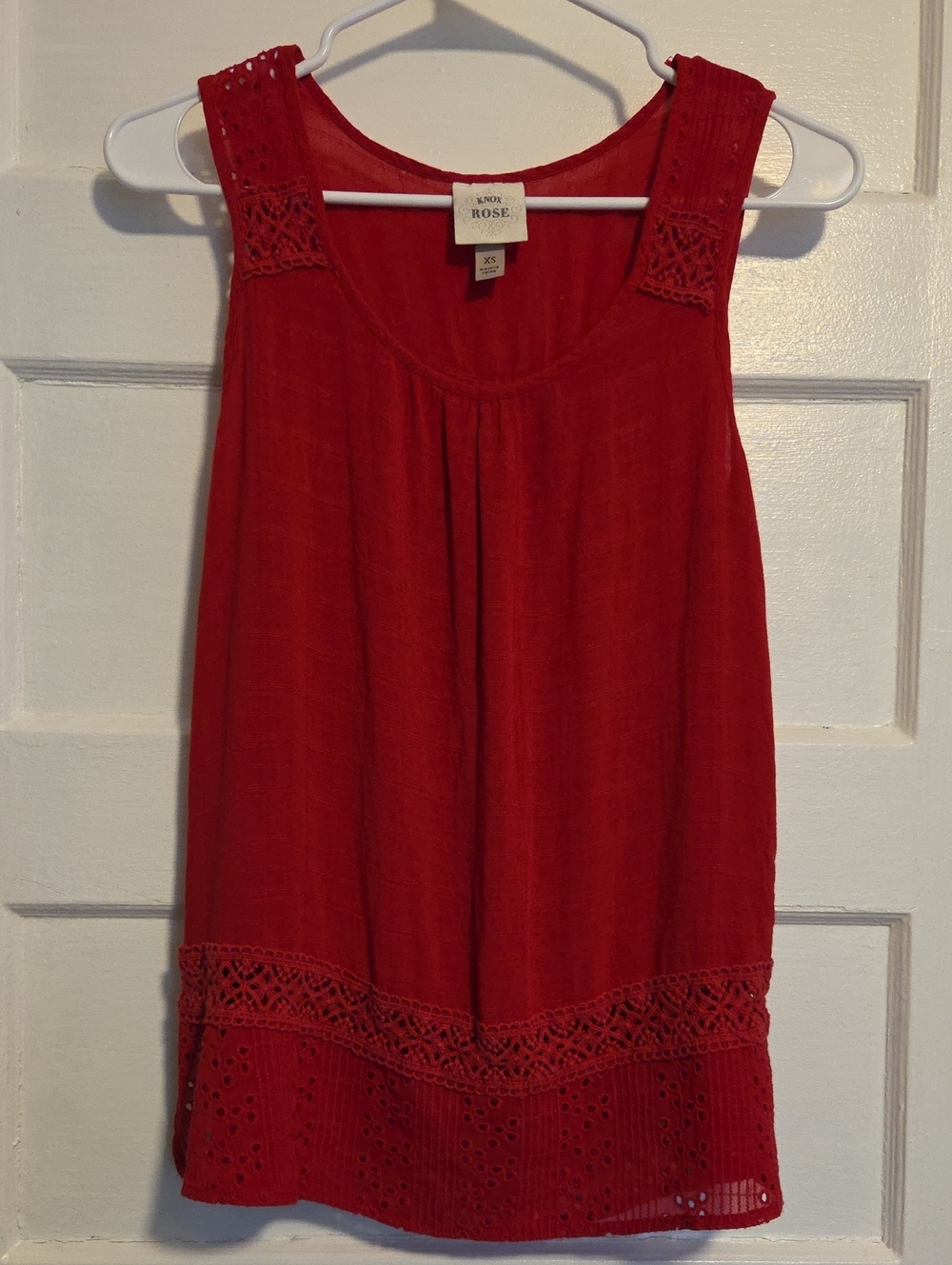 Knox Rose Red Sleeveless Crochet-Trim Tank